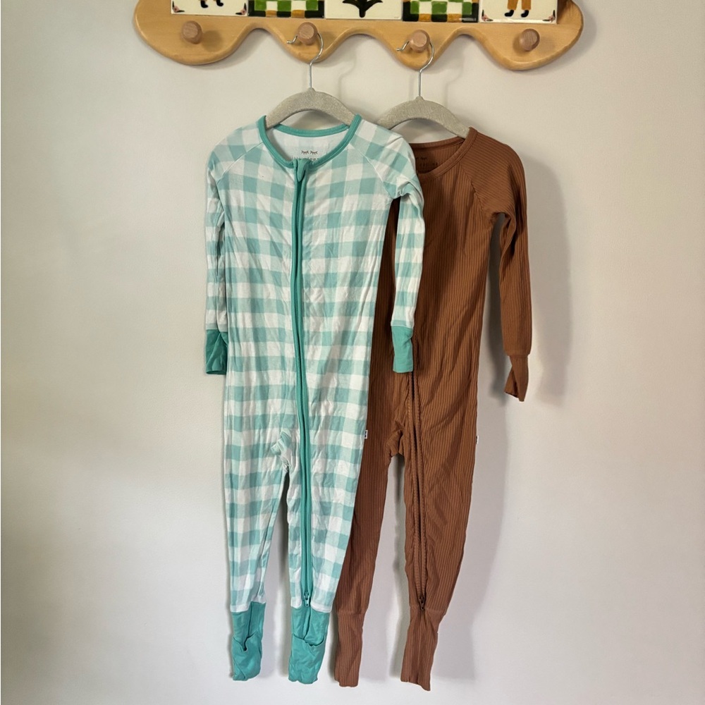 Little Sleepies Lot of 2 Toddler Onesie Pajama Set - Blue and Brown - 18-24m